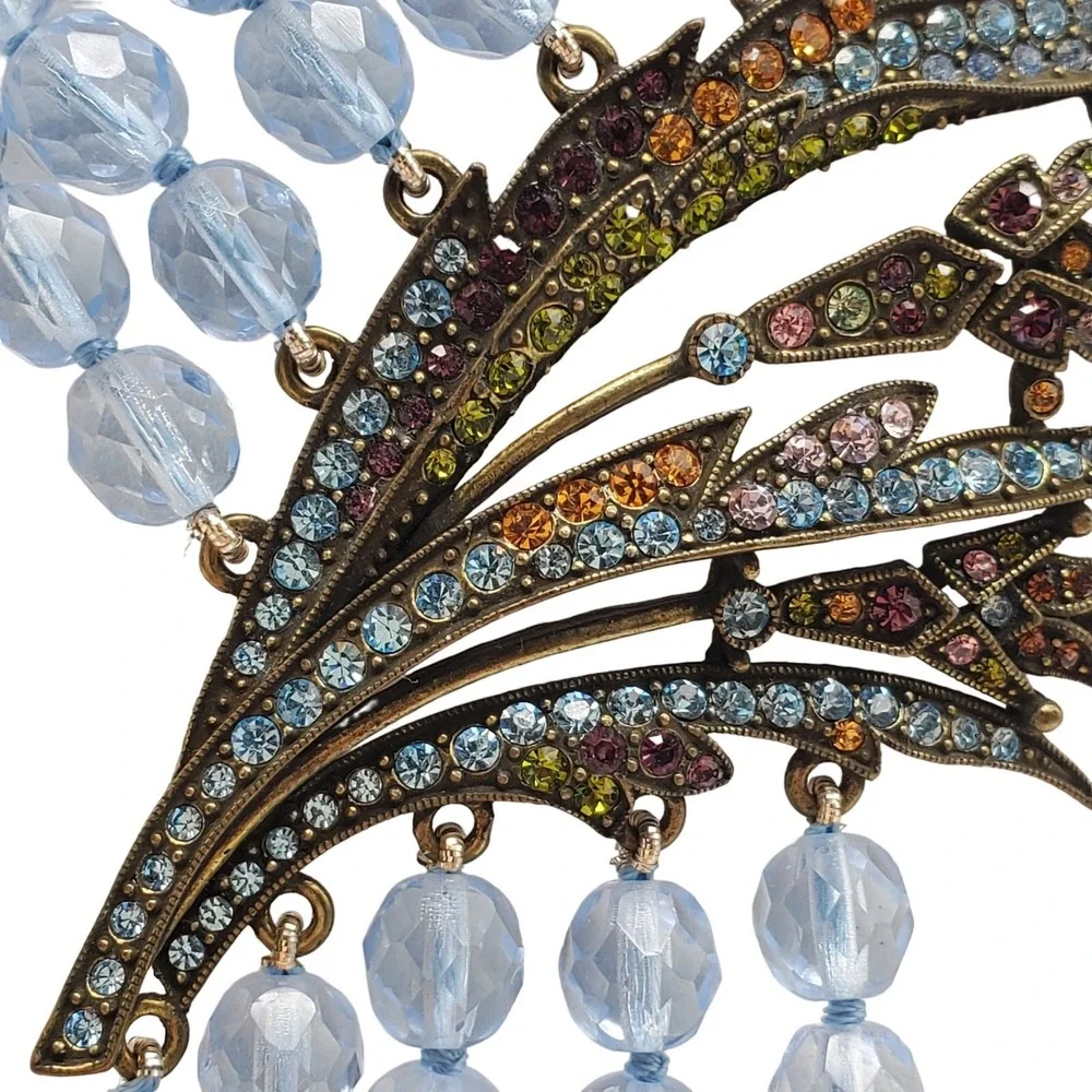 Blue Beaded Tassel‎ Necklace Heidi Daus Swarovski Crystal Layered Runway Fringe